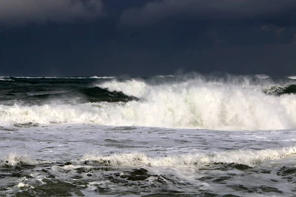 Tormenta Viento Mar Mediterráneo Norte Israel —  Fotos de Stock