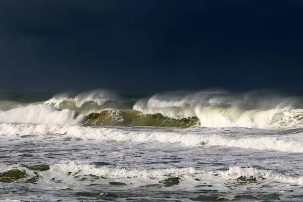 Tormenta Viento Mar Mediterráneo Norte Israel — Foto de Stock