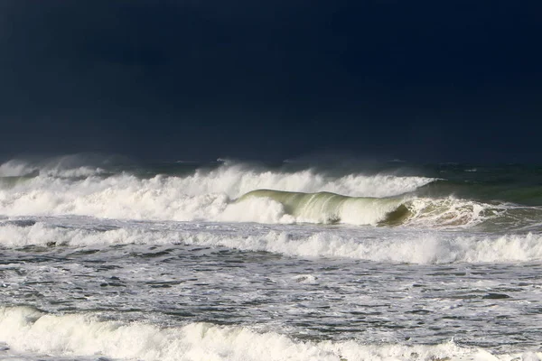 Tempesta Vento Nel Mar Mediterraneo Nel Nord Israele — Foto Stock