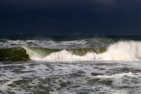 Шторм Вітер Середземному Морі Північному Ізраїлі — стокове фото