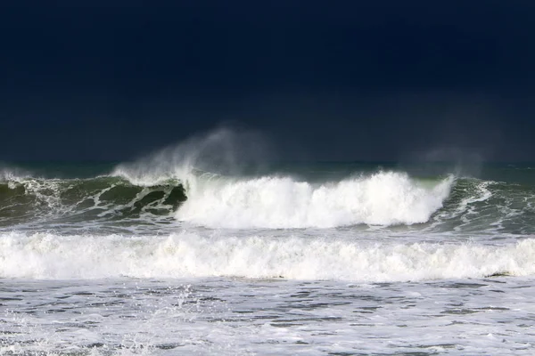 Tempesta Vento Nel Mar Mediterraneo Nel Nord Israele — Foto Stock