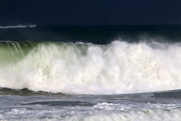 Tempesta Vento Nel Mar Mediterraneo Nel Nord Israele — Foto Stock