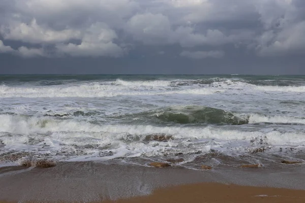 Tormenta Viento Mar Mediterráneo Norte Israel — Foto de Stock