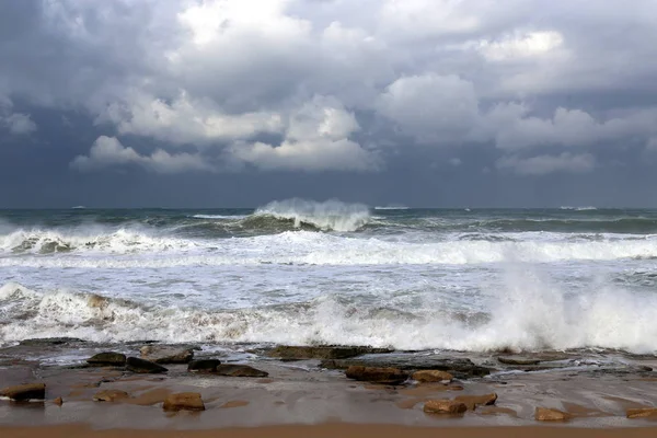 Tormenta Viento Mar Mediterráneo Norte Israel — Foto de Stock