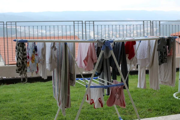 Washed Laundry Dried Short Rope Balcony — Stock Photo, Image