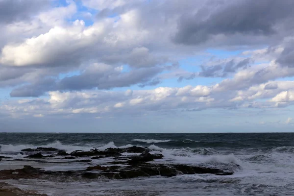 Кам Яні Узбережжі Середземного Моря Північному Ізраїлі — стокове фото