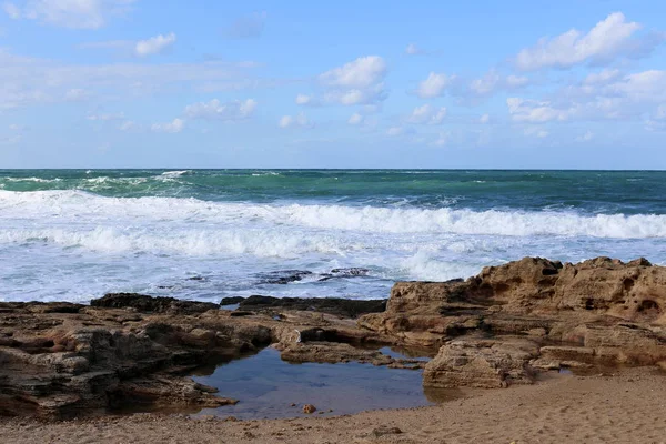 Stenen Kust Van Middellandse Zee Noord Israël — Stockfoto