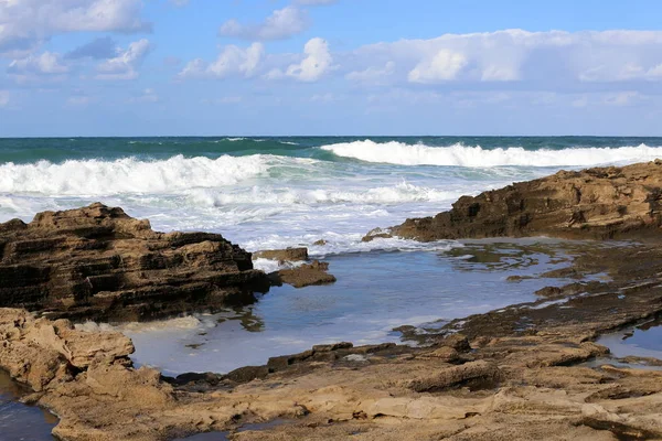 Costa Piedra Del Mar Mediterráneo Norte Israel — Foto de Stock