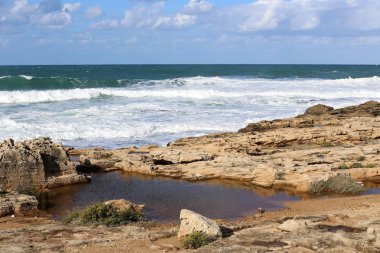 Akdeniz Kuzey İsrail'in taş sahil 