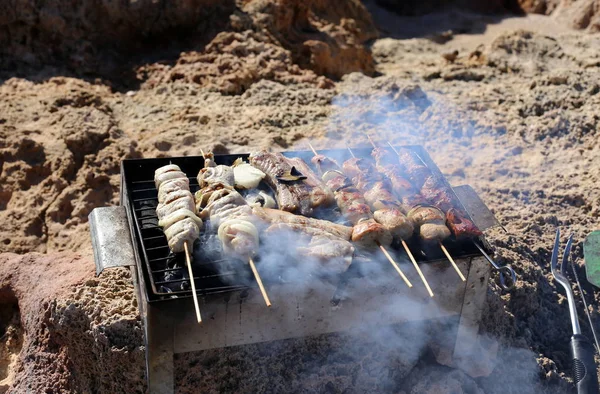 Een Picknick Een Zonnige Winter Dag Aan Oevers Van Middellandse — Stockfoto