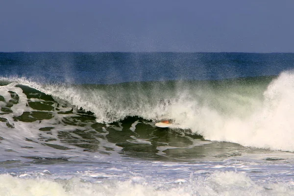 Surfer Chevaucher Les Vagues Méditerranée Sur Des Panneaux Lumineux Spéciaux — Photo