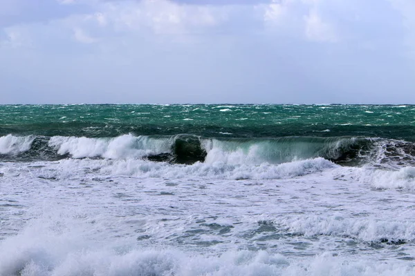 Tormenta Viento Mar Mediterráneo Norte Israel — Foto de Stock