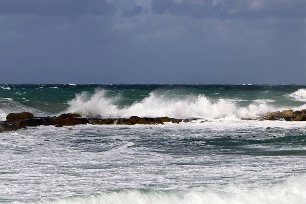 Tempesta Vento Nel Mar Mediterraneo Nel Nord Israele — Foto Stock