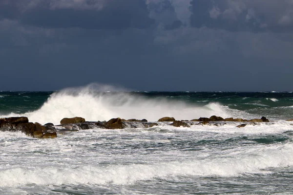 Storm Wind Middellandse Zee Noord Israël — Stockfoto