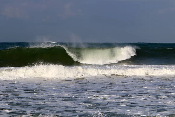 Tempesta Vento Nel Mar Mediterraneo Nel Nord Israele — Foto Stock