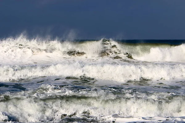 Tempesta Vento Nel Mar Mediterraneo Nel Nord Israele — Foto Stock
