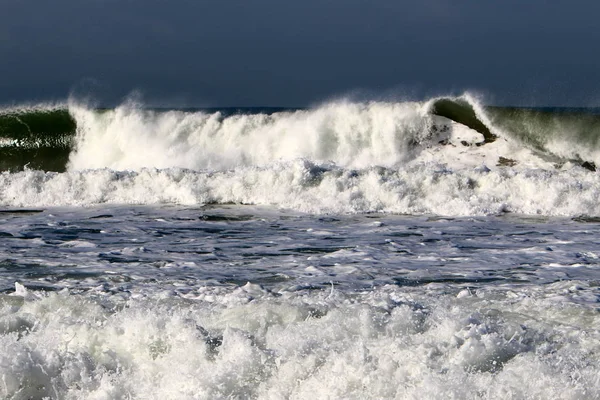 Tempesta Vento Nel Mar Mediterraneo Nel Nord Israele — Foto Stock