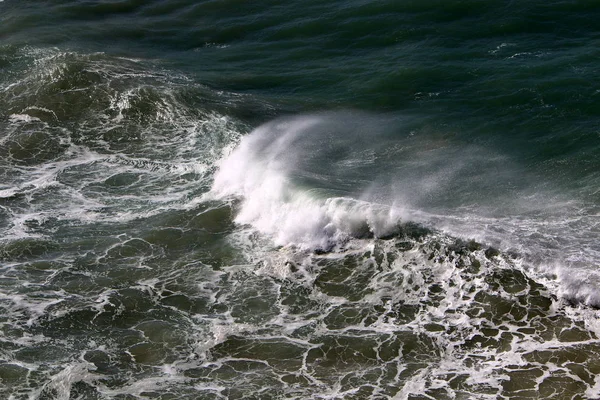 Tempestade Vento Mar Mediterrâneo Norte Israel — Fotografia de Stock