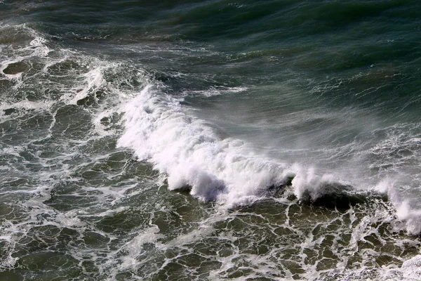 Tormenta Viento Mar Mediterráneo Norte Israel — Foto de Stock