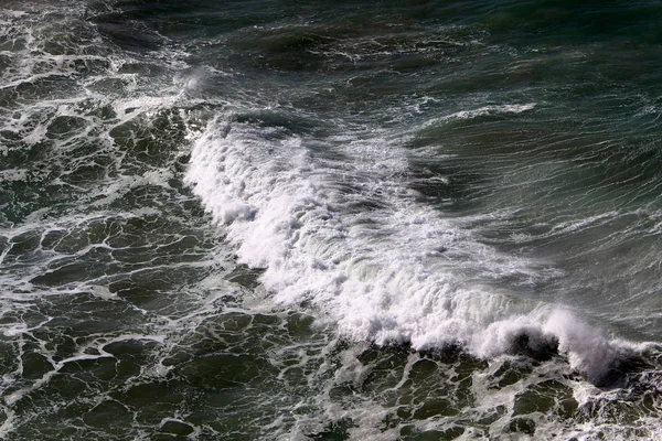 Tempestade Vento Mar Mediterrâneo Norte Israel — Fotografia de Stock