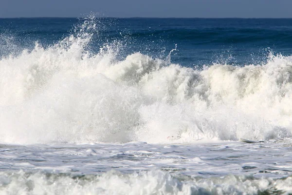 Tempestade Vento Mar Mediterrâneo Norte Israel — Fotografia de Stock