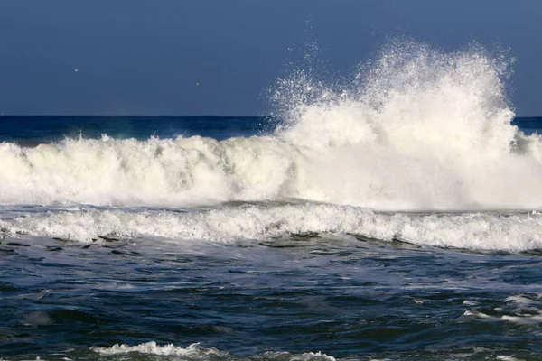 Tempestade Vento Mar Mediterrâneo Norte Israel — Fotografia de Stock