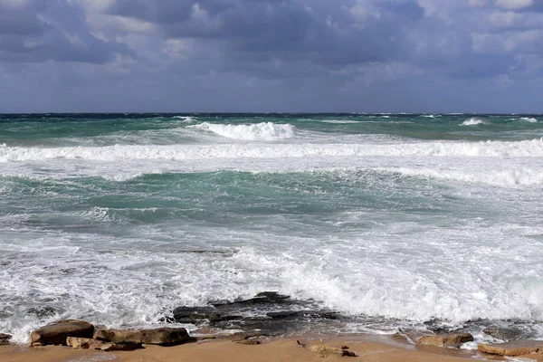 storm and wind in the Mediterranean Sea in northern Israel