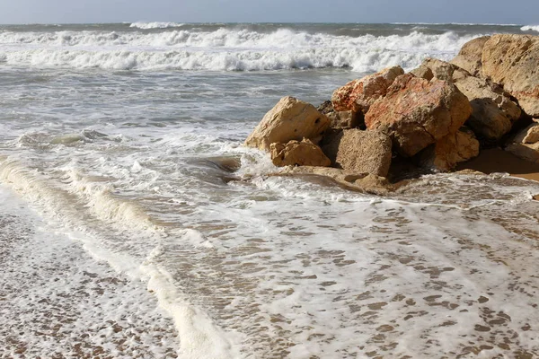 Kust Van Middellandse Zee Het Noorden Van Staat Israël — Stockfoto