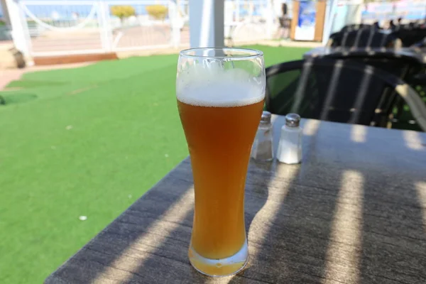 Restaurant Table Glass Cold Beer — Stock Photo, Image