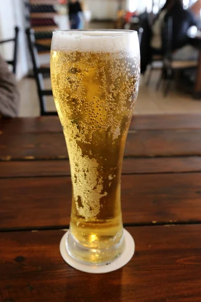 Restaurant Table Glass Cold Beer — Stock Photo, Image