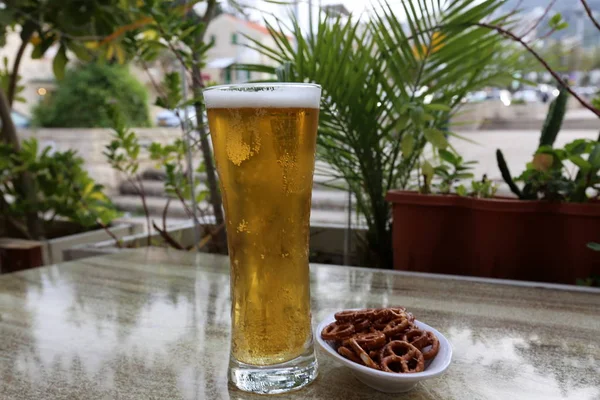 Restaurant Table Glass Cold Beer — Stock Photo, Image