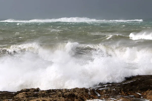 Storm Middellandse Zee Noord Israël — Stockfoto
