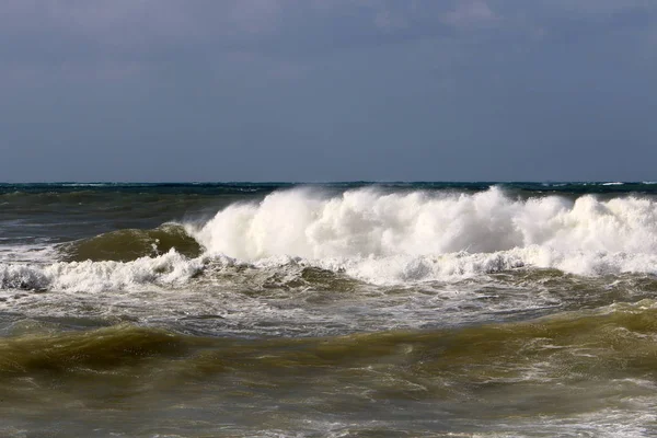 Bouře Pobřeží Středozemního Moře Severním Izraeli — Stock fotografie