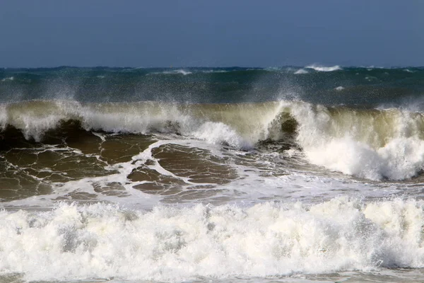 Storm Середземному Морі Північному Ізраїлі — стокове фото