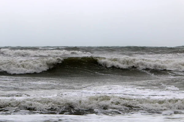 Storm Middellandse Zee Noord Israël — Stockfoto