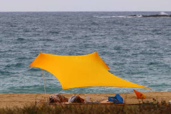 Tente Pour Détendre Sur Les Rives Méditerranée — Photo