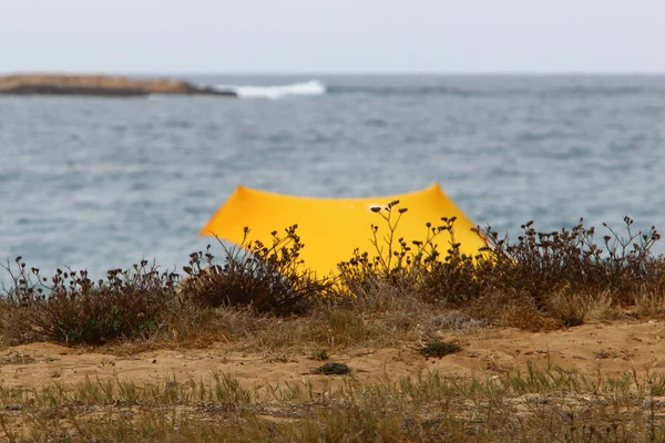 Tente Pour Détendre Sur Les Rives Méditerranée — Photo