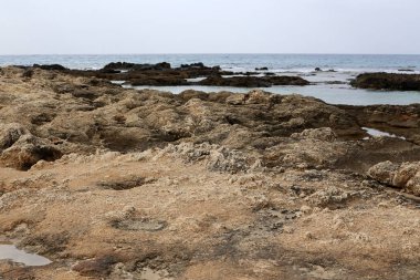 kayalar ve taşlar Kuzey İsrail'Akdeniz kıyısında 
