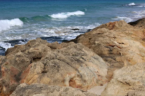 Камені Скелі Березі Середземного Моря Північному Ізраїлі — стокове фото