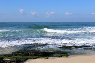Sörf - özel ışık kurullarında Akdeniz dalgaları sürme. 