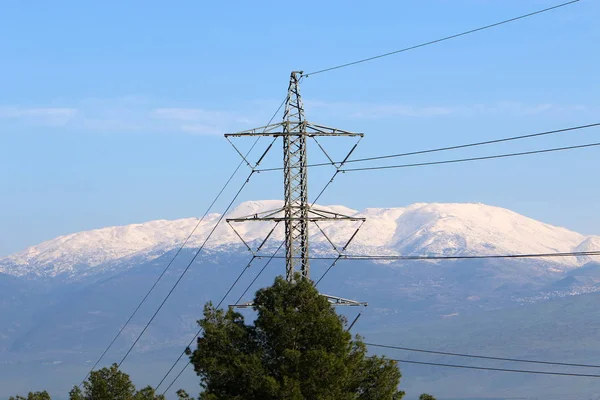 electric pole and wires through which electric current flows