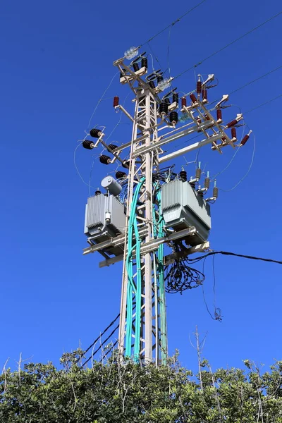 Elektrische Paal Draden Welke Elektrische Huidige Stromen — Stockfoto