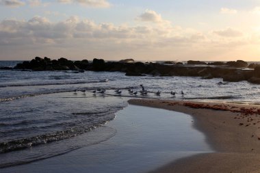 Güneş ufukta ayarlar ve gün Akdeniz'de İsrail tarihinde sona erer 