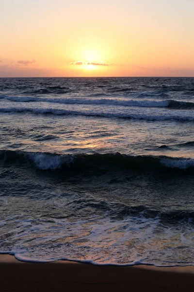 Zon Boven Horizon Ingesteld Eindigt Dag Middellandse Zee Israël — Stockfoto