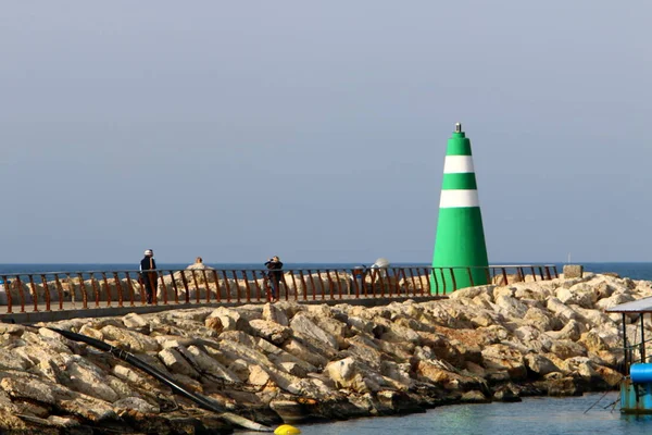 Srail Akdeniz Kıyısında Deniz Feneri — Stok fotoğraf