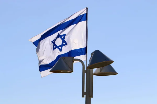 Bandera Israelí Con Una Estrella Seis Puntas Ondeando Viento — Foto de Stock