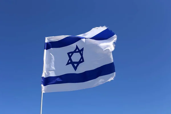 Israeli Flag Six Pointed Star Fluttering Wind — Stock Photo, Image
