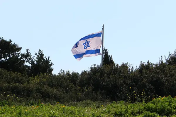 Bandera Israelí Con Una Estrella Seis Puntas Ondeando Viento — Foto de Stock