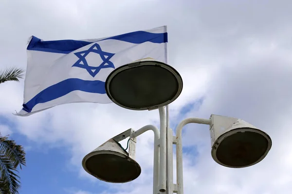 Bandeira Israelense Com Uma Estrela Seis Pontas Agitando Vento — Fotografia de Stock