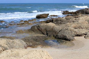Israil 'in kuzeyinde Akdeniz kıyısında taşlar 